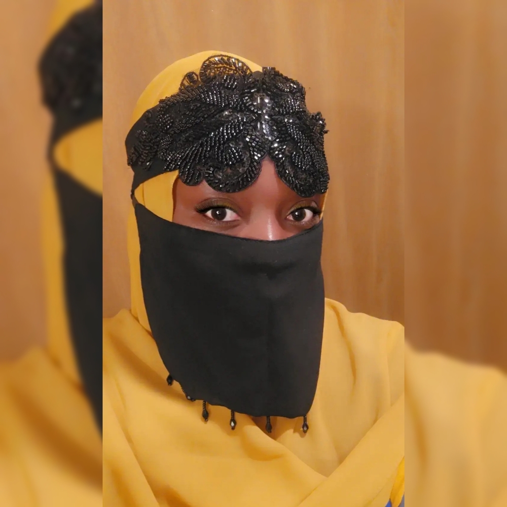 Elegant Black Beaded Niqab